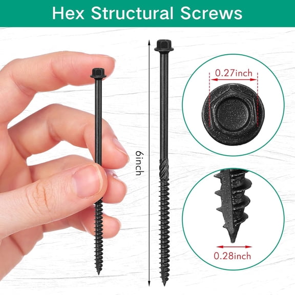 100 Pack #14 x 6 Inch Lag Screws Structural Wood Screws Exterior Coated Star Drive Decking Heavy Duty Construction for Timber Log Landscaping Wood, Black