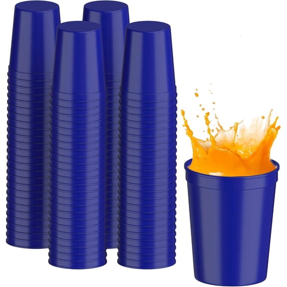 100 Pack 16 oz Blue Reusable Stadium Cups BPA Free, Dishwasher Safe, Stackable