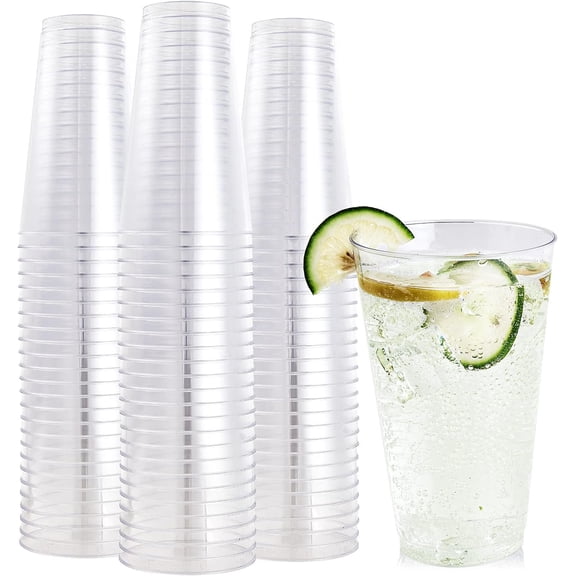 100 Pack 16 oz Clear Plastic Cups, Disposable Cups Large Plastic Tumblers, Heavy-duty Clear Hard Cups 16 Ounce for Wedding Party, Thanksgiving, Halloween, Christmas