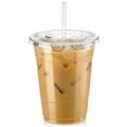 [100 Pack] 16 oz Clear Plastic Cups with Flat Lids, Disposable Iced