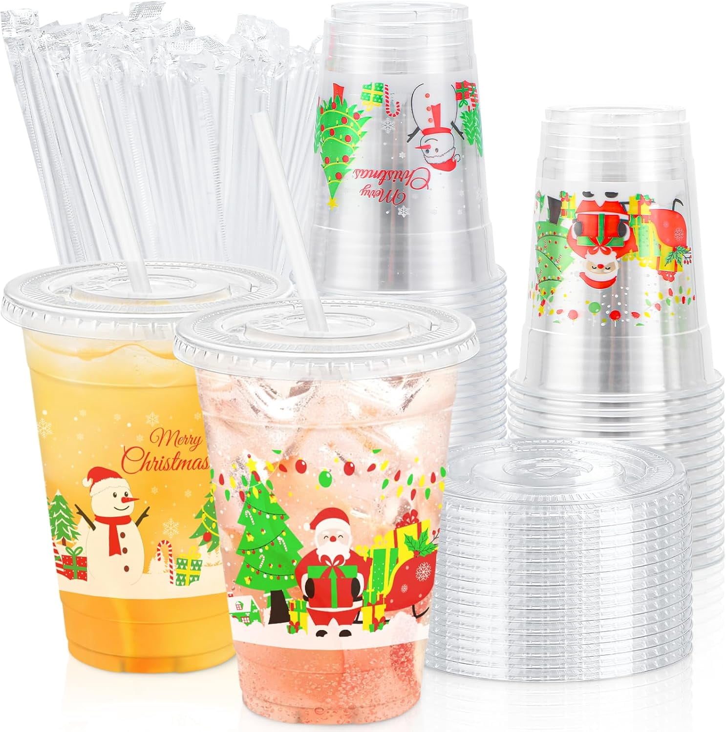 100 Pack 16 oz Clear Plastic Cups with Lids and Straws, Disposable ...