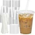 100 Pack 16 oz Clear Plastic Cups with Lids and Straws, Sturdy & Food