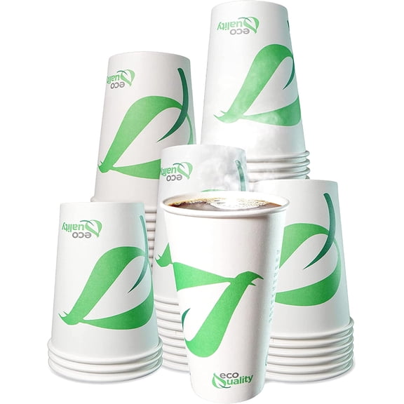16 oz Compostable Paper Cups - Biodegradable Disposable White Paper Coffee Cups PLA Lined - Eco-friendly Hot and Cold Drinking Cups for Travel, Picnic, Party and Events (100)