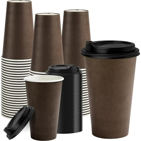 16 oz Disposable Coffee Cups with Lids 100 Pack, Hot Paper Coffee Cups with Lids, To Go Cup with Lid