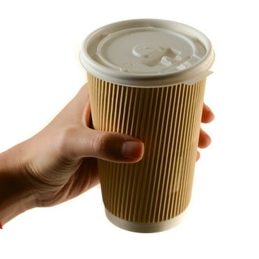 [100 Pack] 16oz Disposable RippIe Paper Hot Coffee Cups with White Flat Lids - Double Walled Insulated Disposable Hot Tea Cups - Bio Degradable, Eco Friendly, Beverage, To Go, Large Coffee Cups