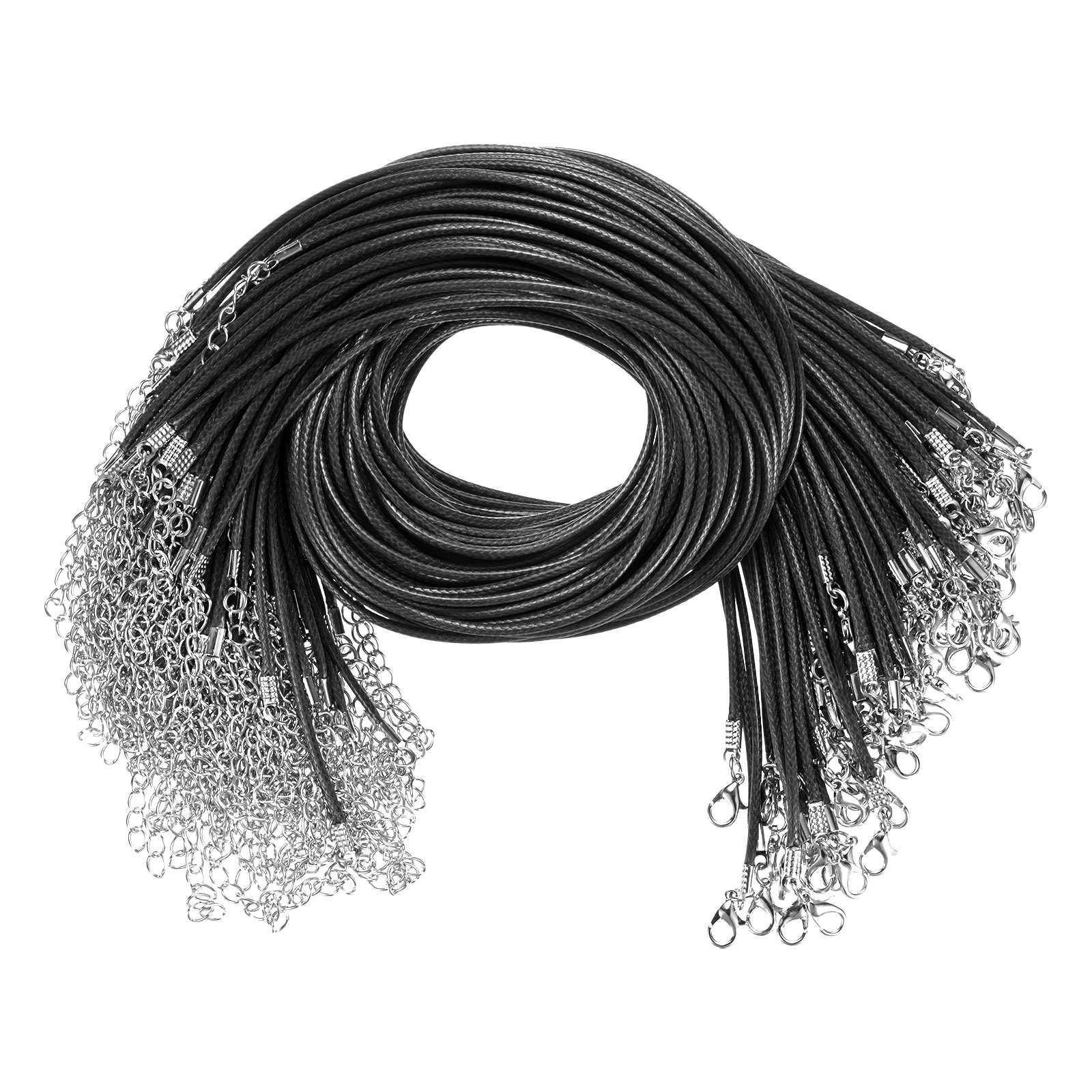 100 Pack 18" Waxed Necklace Cord, Bracelet Cord with Lobster Clasp 2mm Bulk Necklace String Rope for Pendants, Bracelets, Jewelry Making Supplies, DIY Beading Supplies[Black]