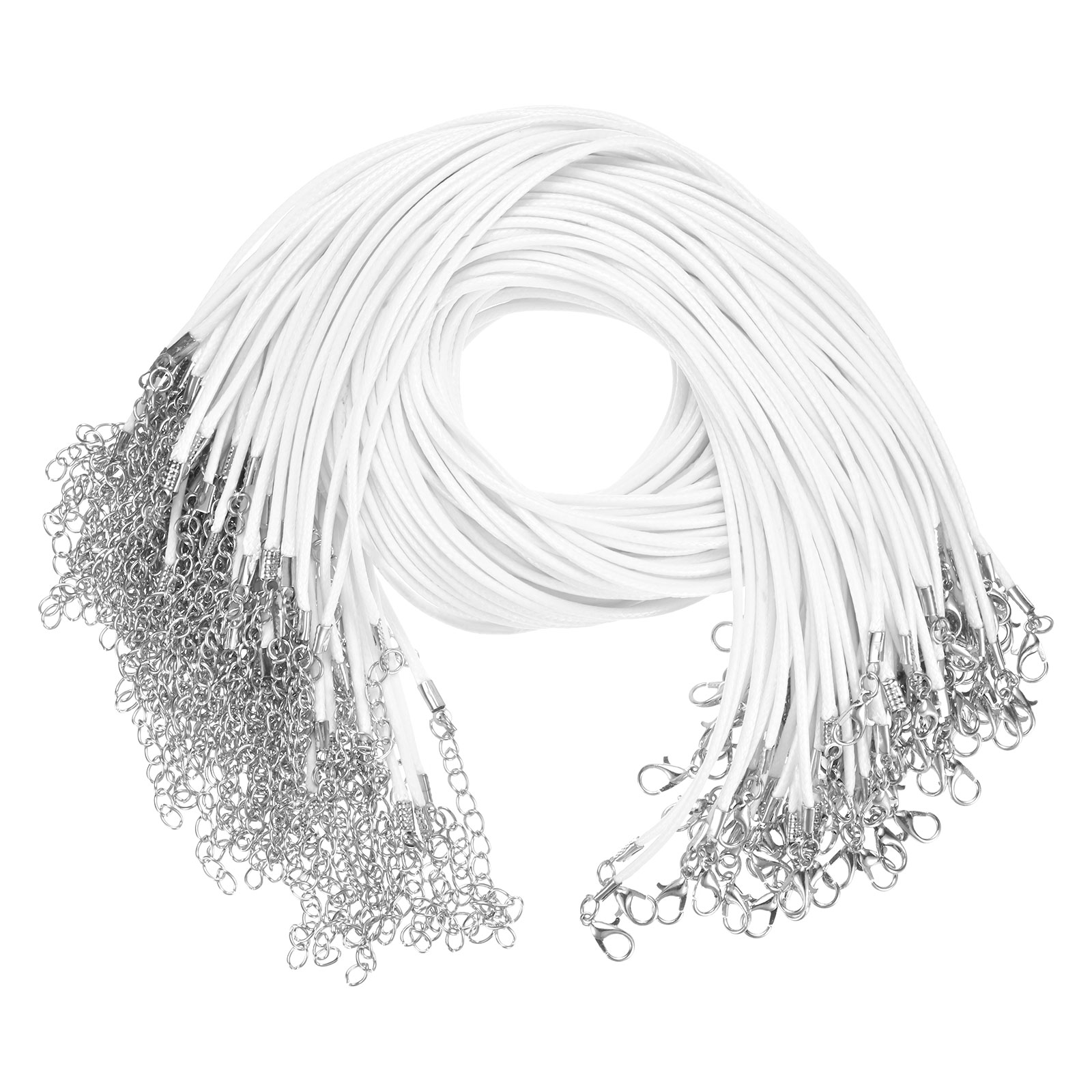 100 Pack 18" Waxed Necklace Cord, Bracelet Cord with Lobster Clasp 2mm Bulk Necklace String Rope for Pendants, Bracelets, Jewelry Making Supplies, DIY Beading Supplies[White]