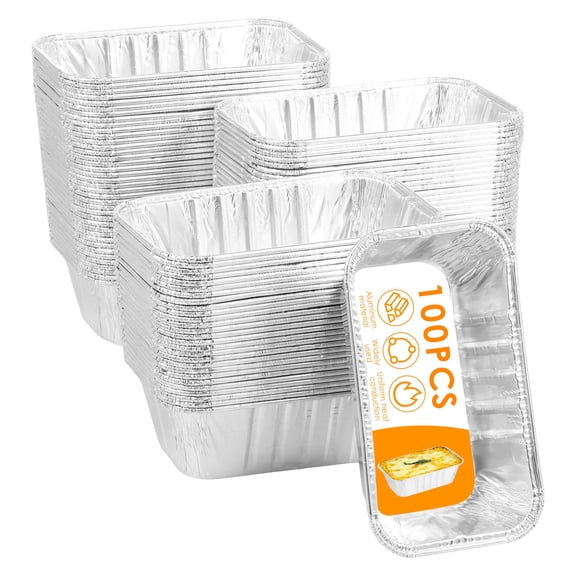 (100 Pack) 1LB Mini Foil Loaf Pans - 1 Pound Disposable Aluminum Baking Pans for Individual Bread, Cake, Meatloaf - Small Loaf Pans with Liners, Small Bread Tins 6 x 3.5 x 2