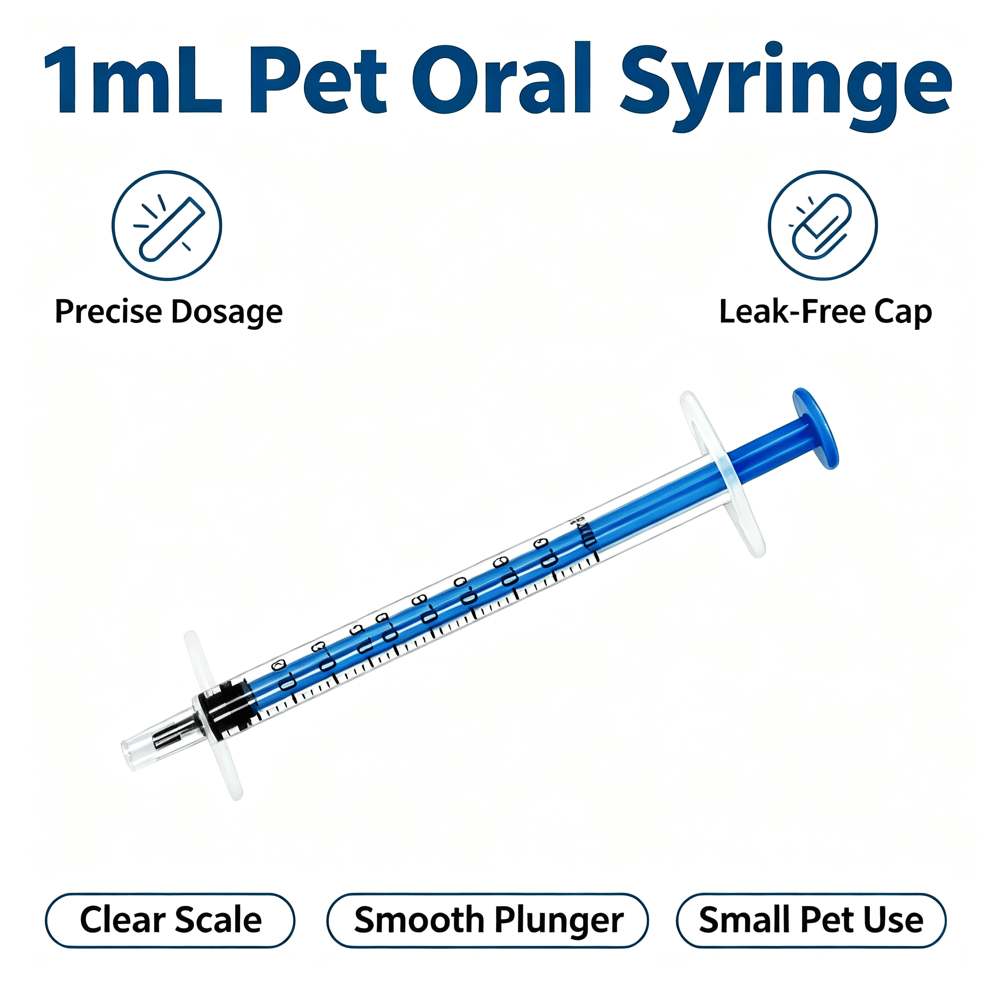 1ml Luer Slip Oral Syringe with Caps, Accurate Liquid Dispenser for Pet Medicine & Feeding