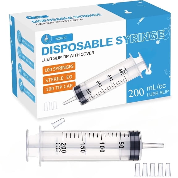 10 Pack 200ml /200cc Syringe with Cap Oral Syringes without needle for Liquid Measuring, Scientific Labs, Feeding Small Pets, Medical Student, Oil or Glue Applicator-Individually Sealed, Luer Slip