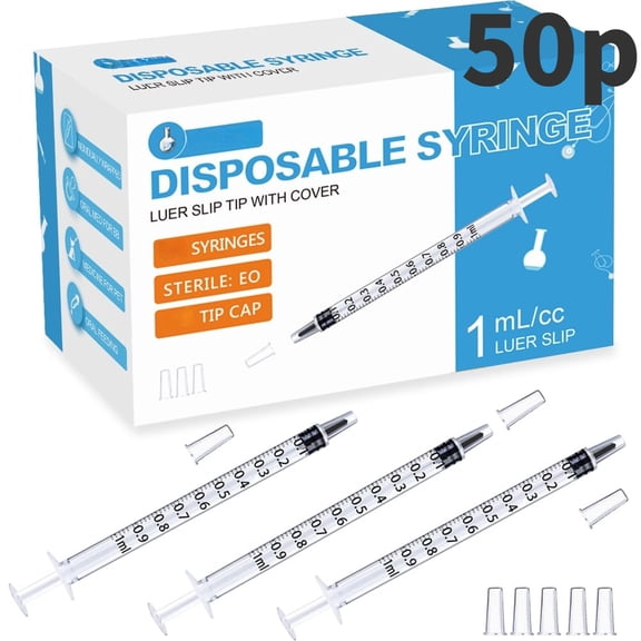 100 Pack 1ml /1cc Syringe with Cap Oral Syringes without needle for Liquid Measuring, Scientific Labs, Feeding Small Pets, Medical Student, Oil or Glue Applicator-Individually Sealed, Luer Slip