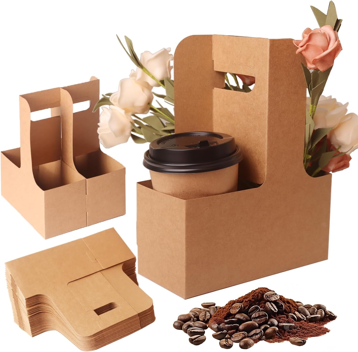 100 Pack 2-Cup/4-Cup Drink Carrier with Handle (12-30oz) | Disposable ...