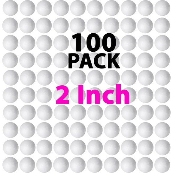 100 Pack 2'' Foam Balls - Large Craft Balls - DIY Craft for Home, School Project - Bulk Value Pack