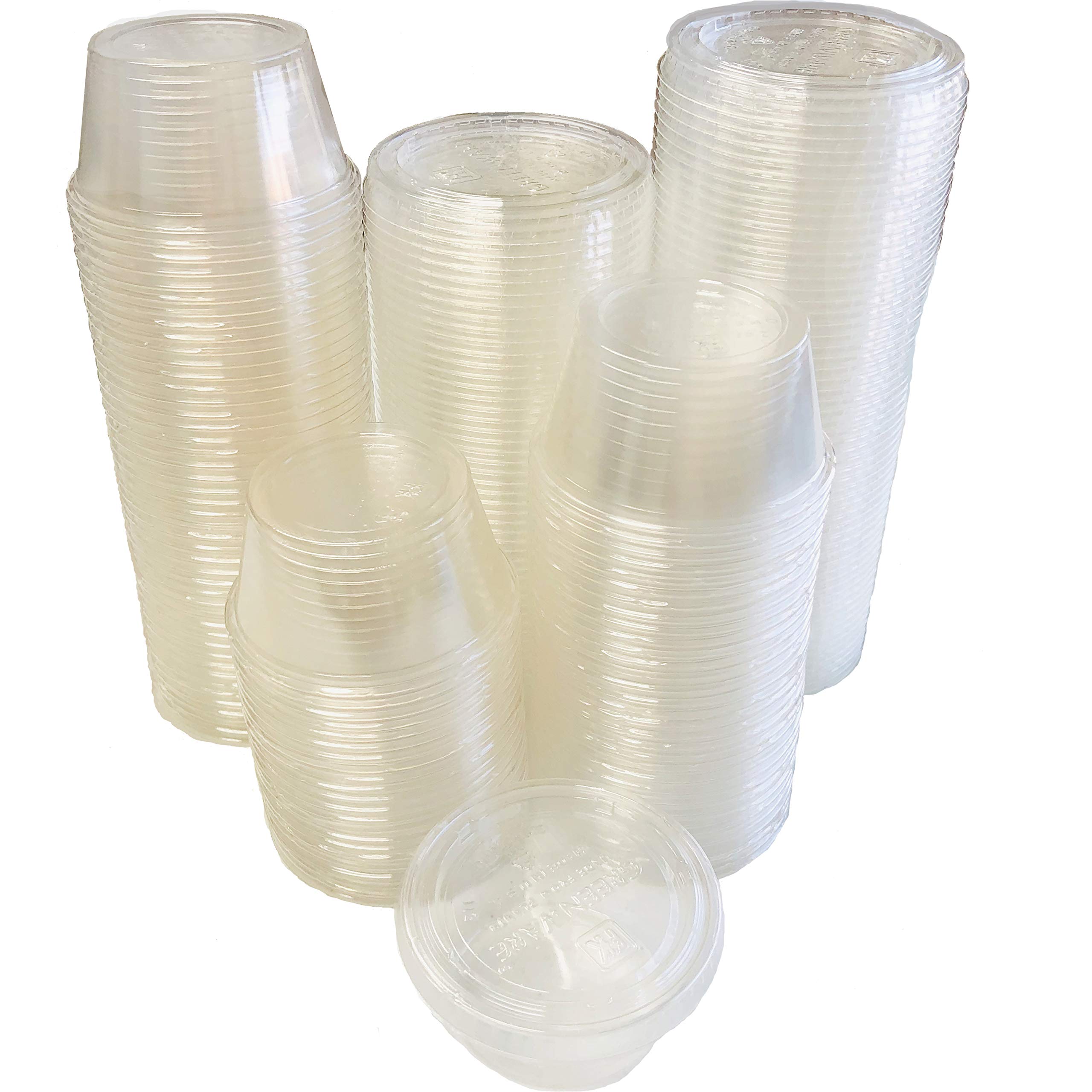 100 Pack 2 Ounce Compostable Biobased Plastic Cups and Lids BPA Free