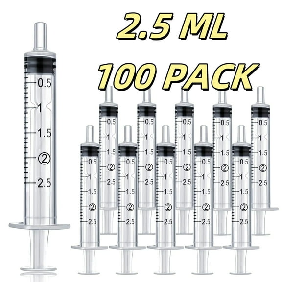 100 Pack 2 ml Syringe for Liquid Without Needle,Syringe with Cap,Individually Wrapped,for Scientific Labs,Measurement,Dispensing,Oil or Glue Applicato