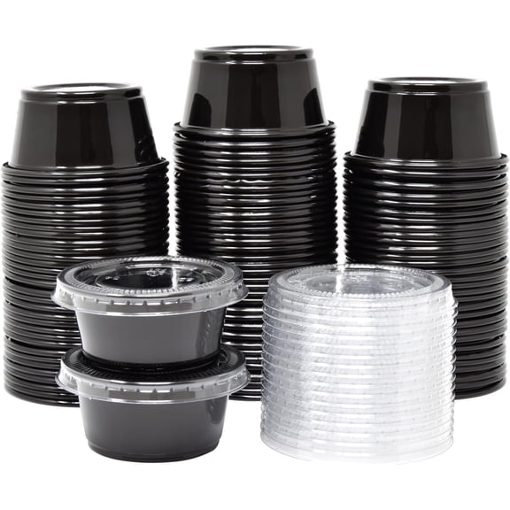 Galashield [100 Sets - 2 oz.] Black Jello Shot Cups Condiment Containers with Lids | Sauce Cups, Portion Cups, Dressing Container | Small Plastic Containers with Lids| Salad Dressing Container To Go