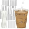 thumbnail image 1 of Clear Plastic Cups with Lids and Straws, Sturdy & Food Safe Iced Coffee Cups with lids, Disposable Plastic Smoothie Cups for Cold Drinks, 1 of 7