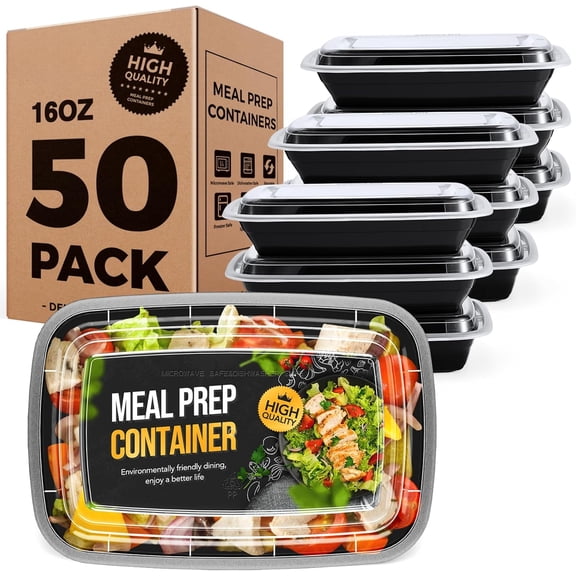 100 Pack (200 Piece) 32oz Meal Prep Containers with Lids – Reusable 1-Compartment Food Storage Containers, Bento Lunch Boxes, Microwave/Freezer/Dishwasher Safe, BPA-Free Takeout Boxes