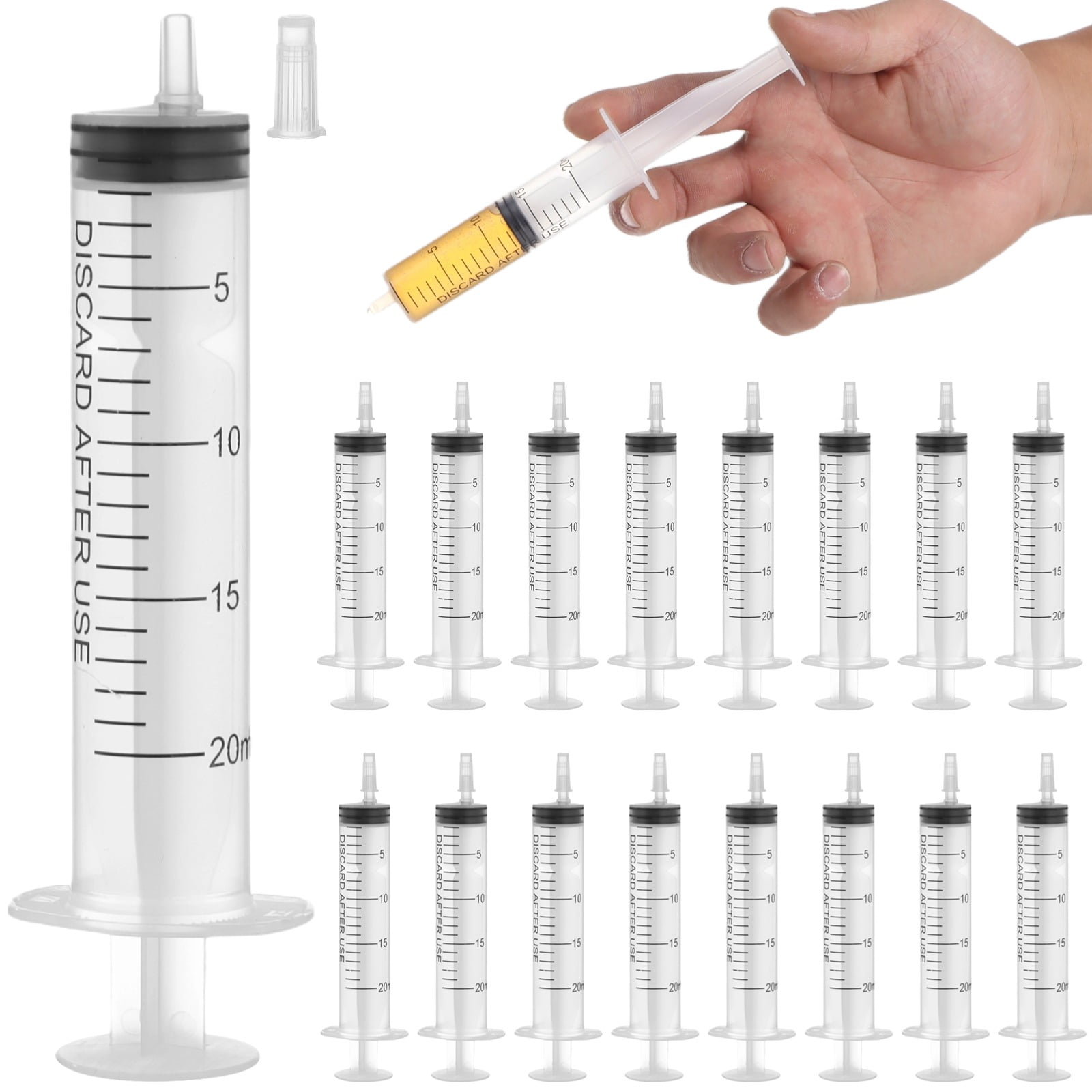 100 PCS Syringe with Tip Cap, 20 ml Plastic Measuring Syringe, Clear Small Syringe for Liquid Dispensing, Pet Feeding, Essential Oil Refilling, Ink Mixing, Lab Measurement, No Needle Included