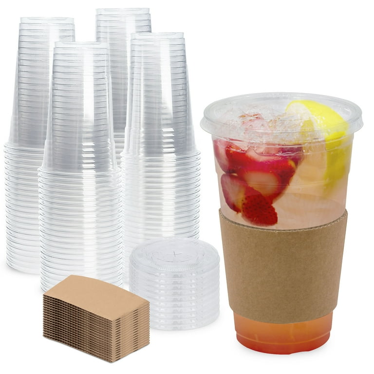 Clear Plastic Cups with Lids, 24 oz, 100 Pack