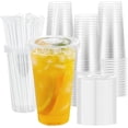 thumbnail image 1 of 100 Pack 24 oz Clear Plastic Cups with Lids and Straws, Disposable Plastic Coffee Cups with Lids for Iced Coffee, Cold Beverages, Smoothies and To-Go Drinks, 1 of 7