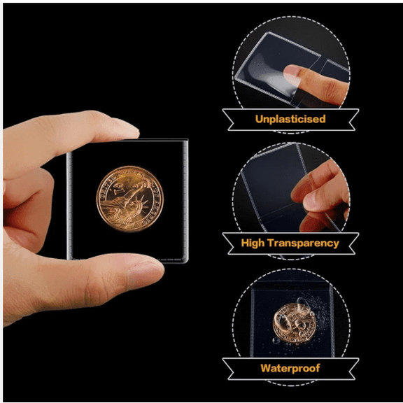 100-Pack 2x2 Inch Double Pocket Coin Flips Clear Coin Holders Cardboard Coin Sleeves with Mylar Window for Collectors Storage Protection