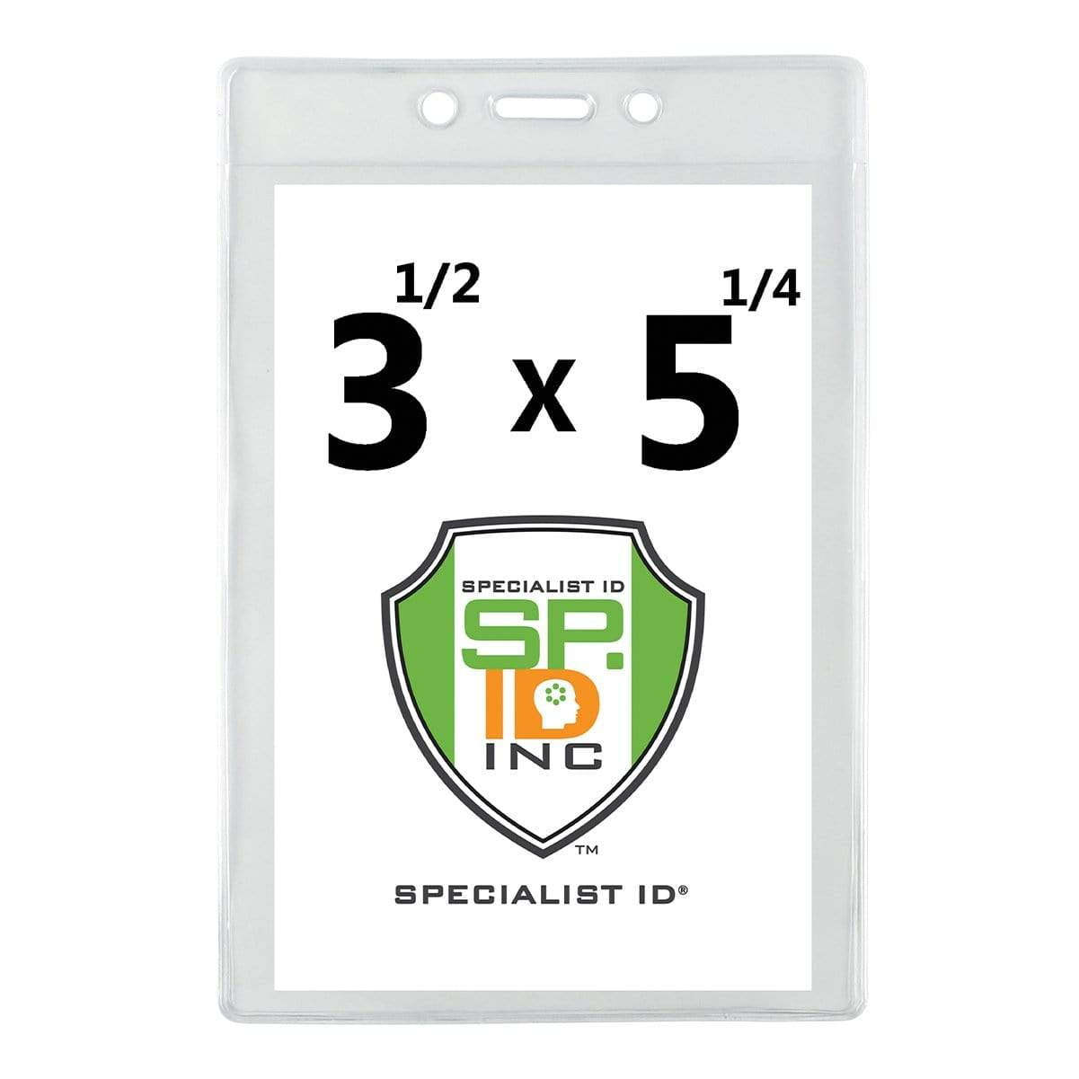 100 Pack - 3 1/2" X 5 1/4" Large Badge Holders - Clear Plastic Name Tag Sleeves, Vaccination Card Protector, Concert Ticket, Press Pass or Sporting Event Holder by Specialist ID (4X6 Outside)
