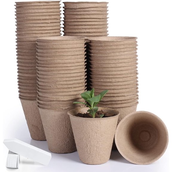100-Pack 3.15 Inch Peat Pots for Seedling with 100 Pcs Plant Labels,Outdoor Garden Germination Nursery Pots,Biodegradable Seed Starter Pots Kits