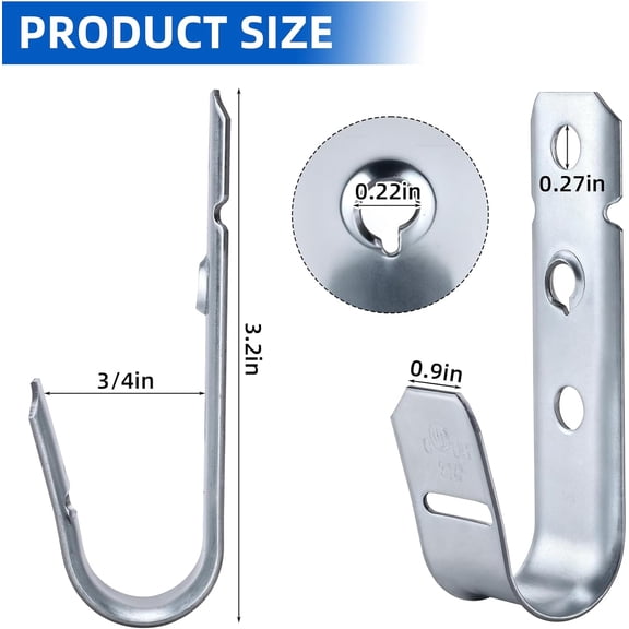 100-Pack 3/4-Inch Galvanized Steel J-Hooks for Wall Mount Cable Management and Structured Cabling