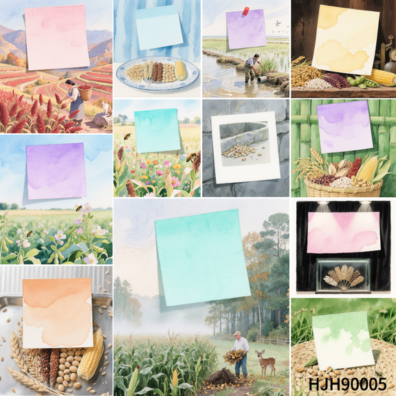 100-Pack 3.543.54 Inch Grain-Printed Message Cards with 100 Round Double-Sided Strips, Delicate Mini Cards