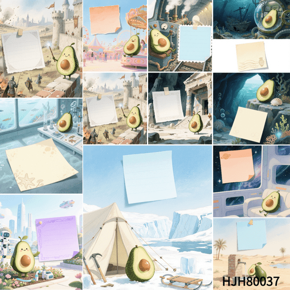 100-Pack 3.54x3.54" Avocado Sticky Notes with 100 Double-Sided Round Tapes - Emotionally Rich & Elegant Mini Message Cards for Decoration & Notes