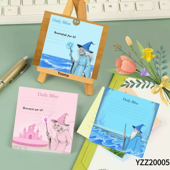 100-Pack 3.54x3.54 Inch Note Cards, Colorful Wizard Stationery - Ideal for Memos, Adorable Stationery for Daily Use -105 Round Stickers Tapes Included, Exquisite Mini Cards for Emotional Notes