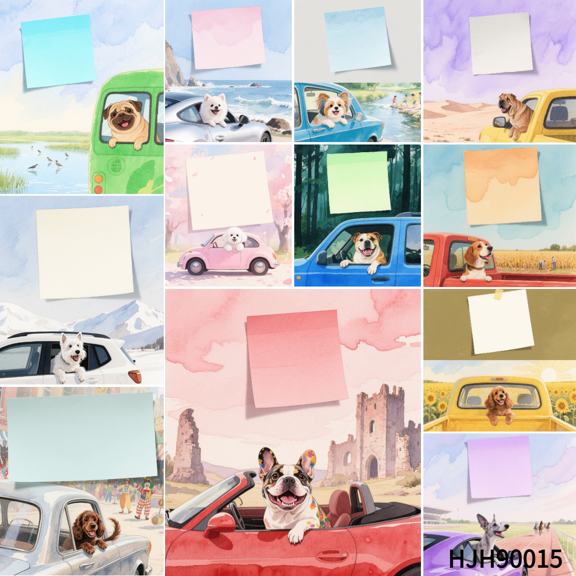 100-Pack 3.54x3.54 Inch Note Cards with Dog Sticking Out of Car Window Theme - 100 Round Double-Sided Tapes Included, Exquisite Mini Cards for Emotional Notes