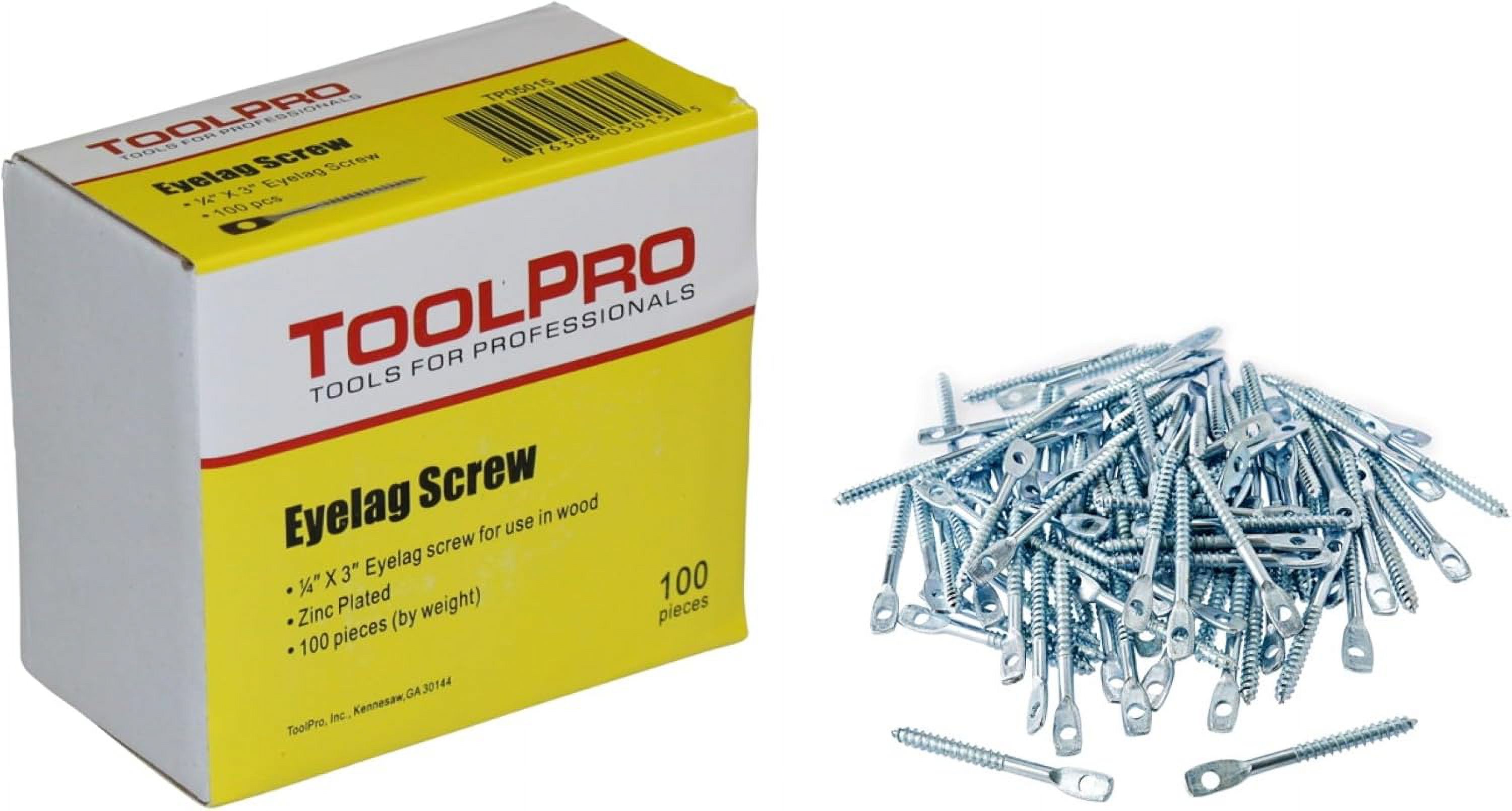 100 Pack, 3 Inch Eye Lag Screws, Zinc Plated Carbon Steel Construction