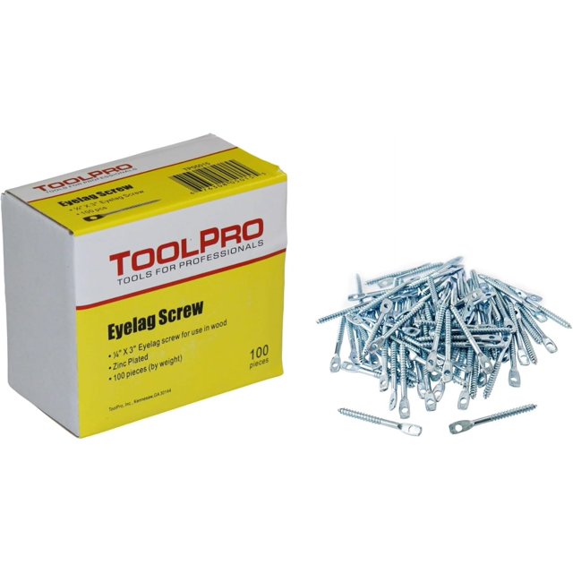 100 Pack, 3 Inch Eye Lag Screws, Zinc Plated Carbon Steel Construction