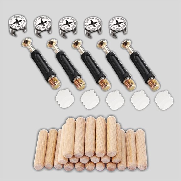 100-Pack 3-in-1 Furniture Connector Kit,Zinc Alloy Cam Lock with Nylon Insert Nut,40mm Dowel Screws and Dowel Pins for RTA Cabinet,Closet,Drawer,Bed DIY Assembly & Repair