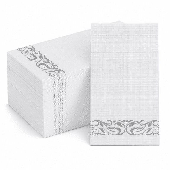 100 Pack 3-ply Disposable Napk- Soft & Absorbent Paper Hand Towels For Bathroom Guests Dinner Party Kitchenmas Wedding Events Parties Flsiliver Trim