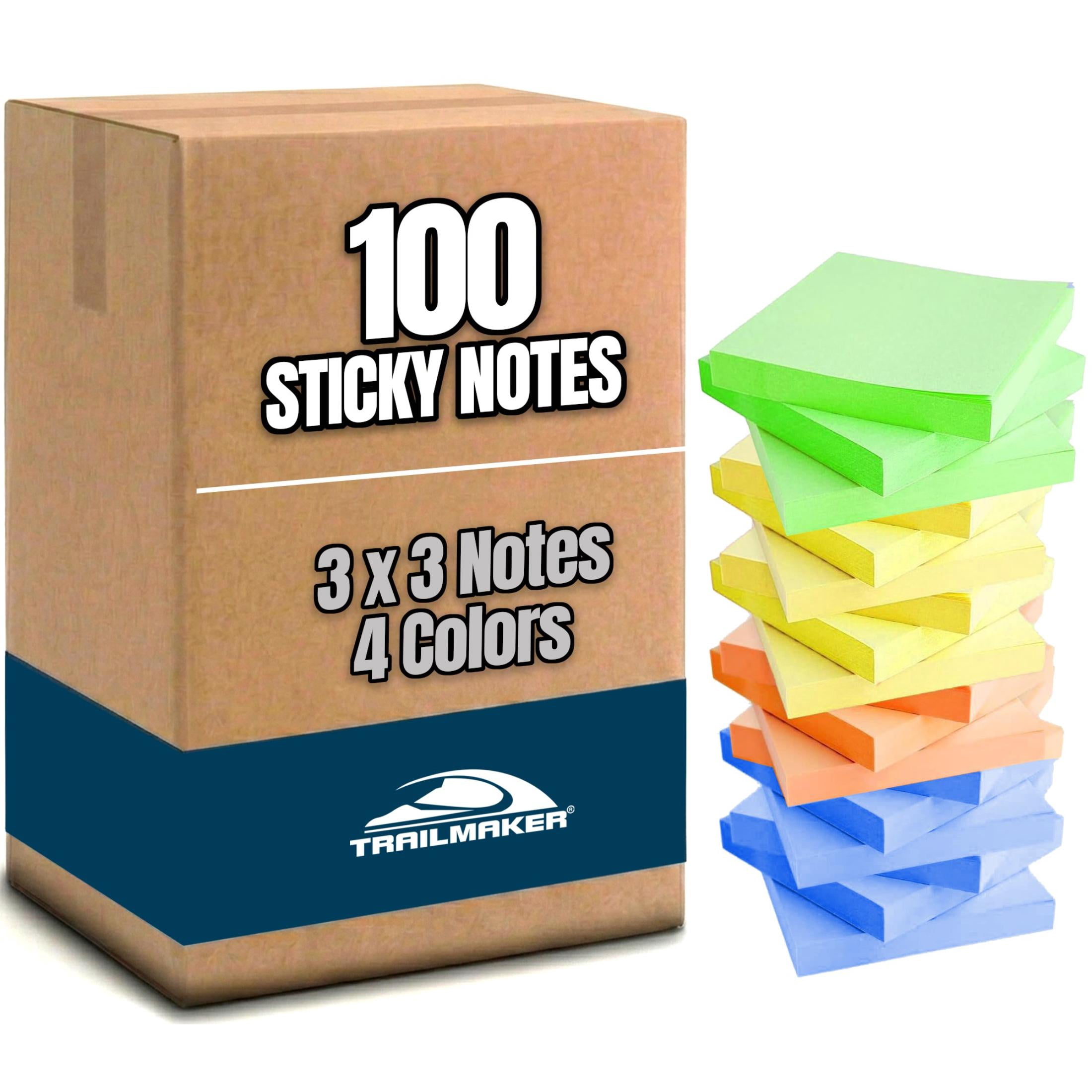 100 Pack of 3"x3" 100 Sheet Sticky Note Pads in Pastel Colors for Office Note Taking - 100 Count of 3"x3" 100 Sheet Sticky Note Pads in Yellow, Green, Orange and Blue