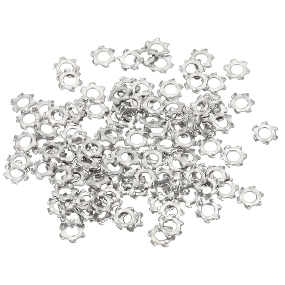 100 Pack 304 Stainless Steel External Tooth Lock Washers, M2.5 Star Locking Washers for Screw Bolt Mechanical Equipment Fasteners, Silver