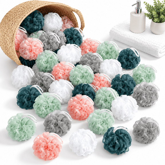 100 Pack 30g PE Bath Loofah Sponge Scrubbers, Assorted Colors For Men and Women