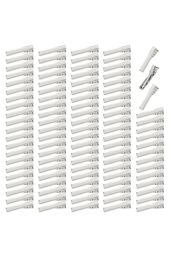 100 Pack 30mm Small Plain Flat Silver Duckbill Alligator Metal Hair Clips Crocodile Clips Hair Grips Pins Hairdressing Styling Sectioning Curl Clips Barrettes Craft DIY Accessories for Women Girl