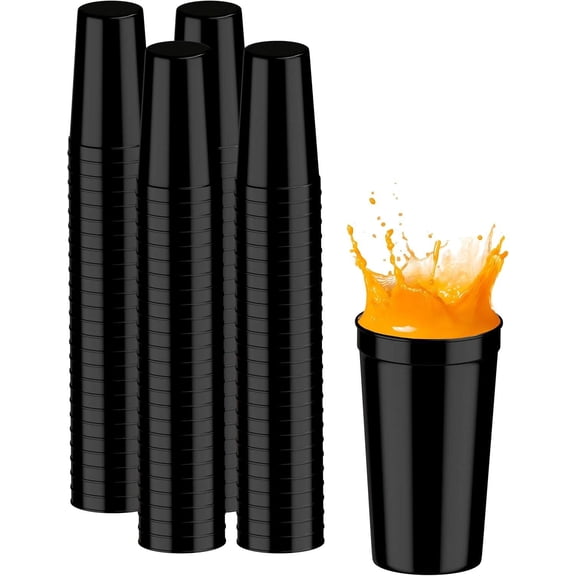 100 Pack 32 oz Black Reusable Stackable Cups, Food-Grade Drinking Cups for Parties, Weddings, Events