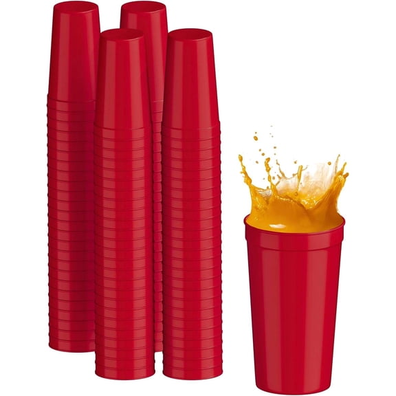 100 Pack 32 oz Red Reusable Stackable Cups, Food-Grade Drinking Cups for Parties, Weddings, Events