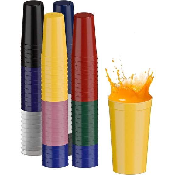 100 Pack 32 oz Reusable Blank Cups, Assorted Colors, Stackable Food-Grade Drinking Cups for Parties, Weddings, Events