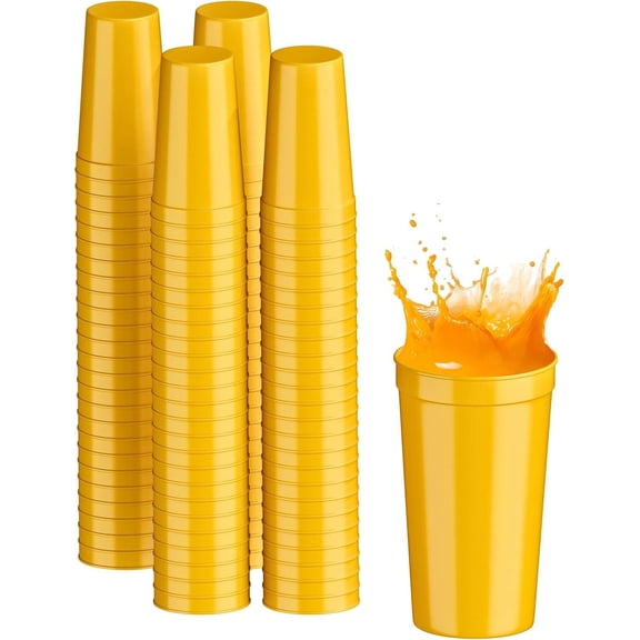 100 Pack 32 oz Yellow Stackable Drinking Cups, Food-Grade Party Cups for Weddings, Events, DIY Projects