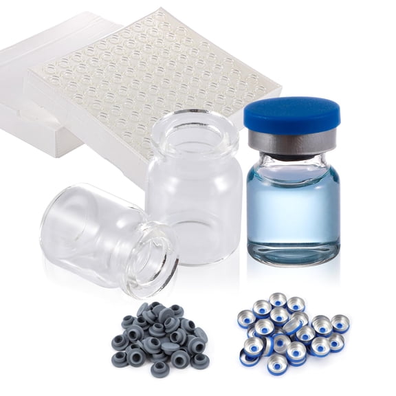 100 Pack 3ml Glass Vials, Clear Glass Headspace Vials with Plastic-Aluminum Flip Off Caps and Rubber Stoppers, 20mm Transparent Flat Bottom Lab Vial