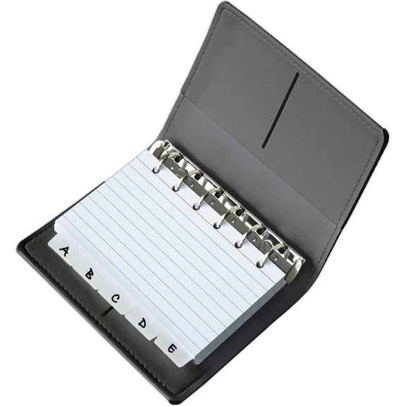 100 Pack 3x5 Lined Index Cards with Ring Binder Holder, 10 Dividers Pre-Punched, Leather Organizer for Study Flashcards Note Taking – Black