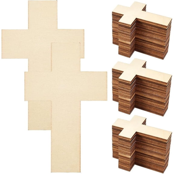 100 Pack 4.3 x 2.8 Inch Blank Wooden Crosses in Bulk Unfinished Wood Natural Wooden Shaped Cutouts