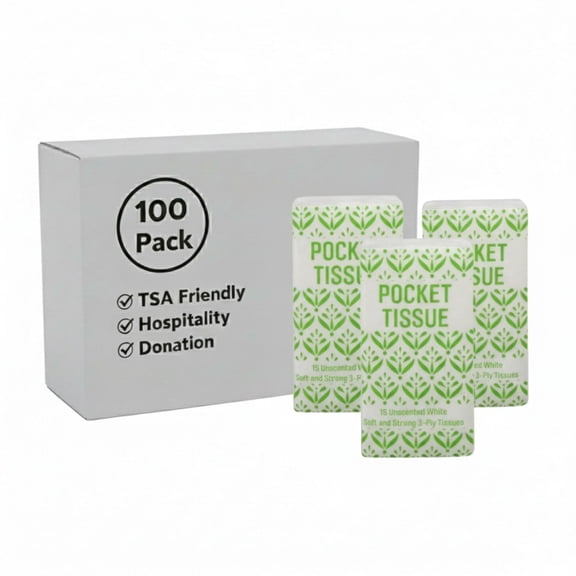 100 Pack 4.5L Unscented White Pocket Tissues (15 Tissues per Pack) 1,500 Tissues Total for Handbag, Coat Pocket, Commute & Travel