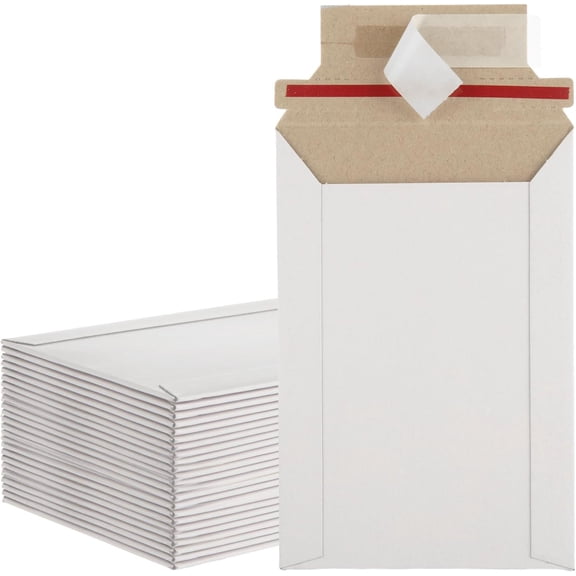 100 Pack 4.5x6.5 Inch Rigid Mailers, Self Seal Photo Document Mailer Cardboard Mailing Envelopes Stay Flat Mailers for CD, Photos, Document, Pictures, Papers, Files, White